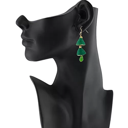 Designer Crystal Drop Green Thread Jhumki Earrings for Women and Girls, 2 image