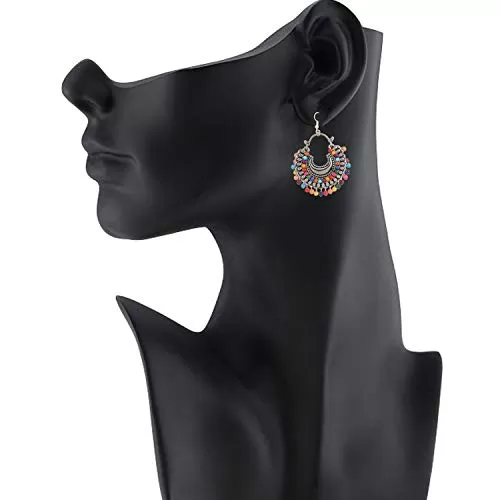 Stylish Multi Colour Beads Oxidized Silver Earrings for Girls, 2 image