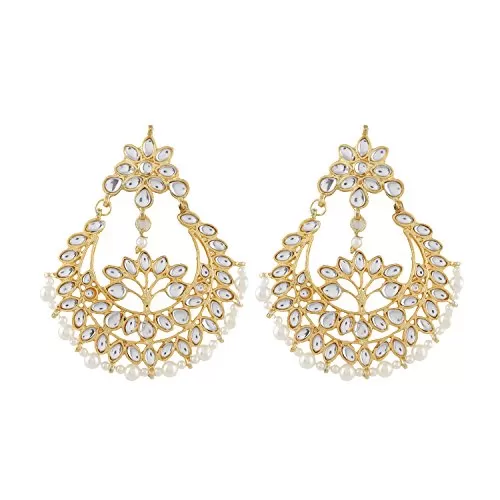 Traditional Pearl Non-Precious Metal Chandbalis Dangle Drop Earrings for Women(Golden), 4 image
