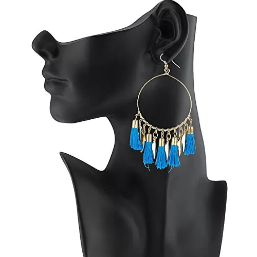 Designer Light Weight Light Blue Bali Style Tassel Earrings for Girls and Women, 2 image