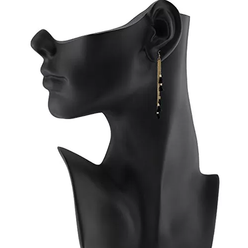 Fashion Lightweight Hook Dangler Hanging Earrings with Black Tassels Beads, 2 image