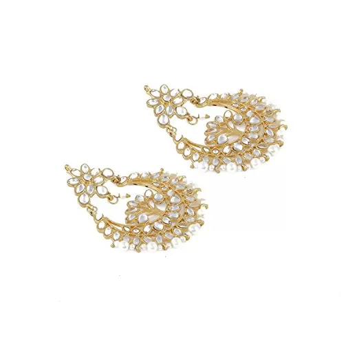 Traditional Pearl Non-Precious Metal Chandbalis Dangle Drop Earrings for Women(Golden), 2 image