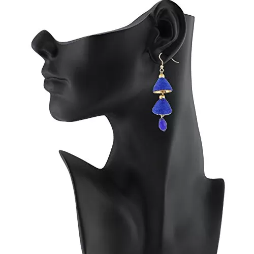 Designer Blue Thread Jhumki Earrings for Women and Girls, 2 image