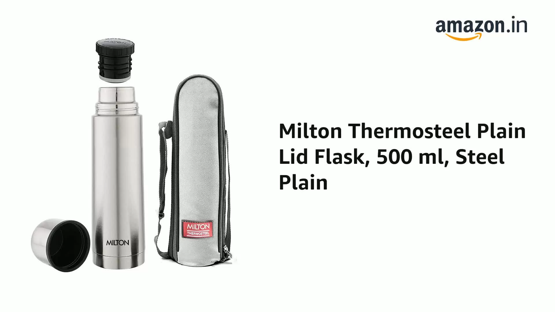 MILTON Thermosteel Plain Lid Flask 500 ml Steel Plain, 2 image