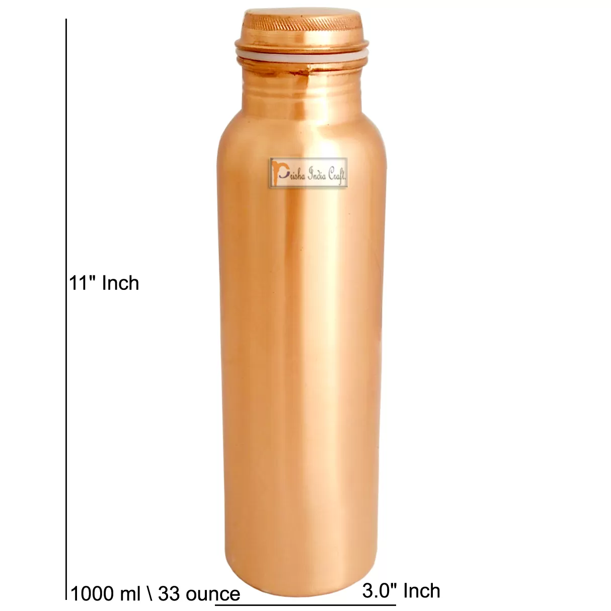 Matt Finish Lacqour Coated Anti Tarnished Joint Free New Designed Copper Bottle, Travel Essential, Drinkware, 1000 ML | Set of 2, 2 image
