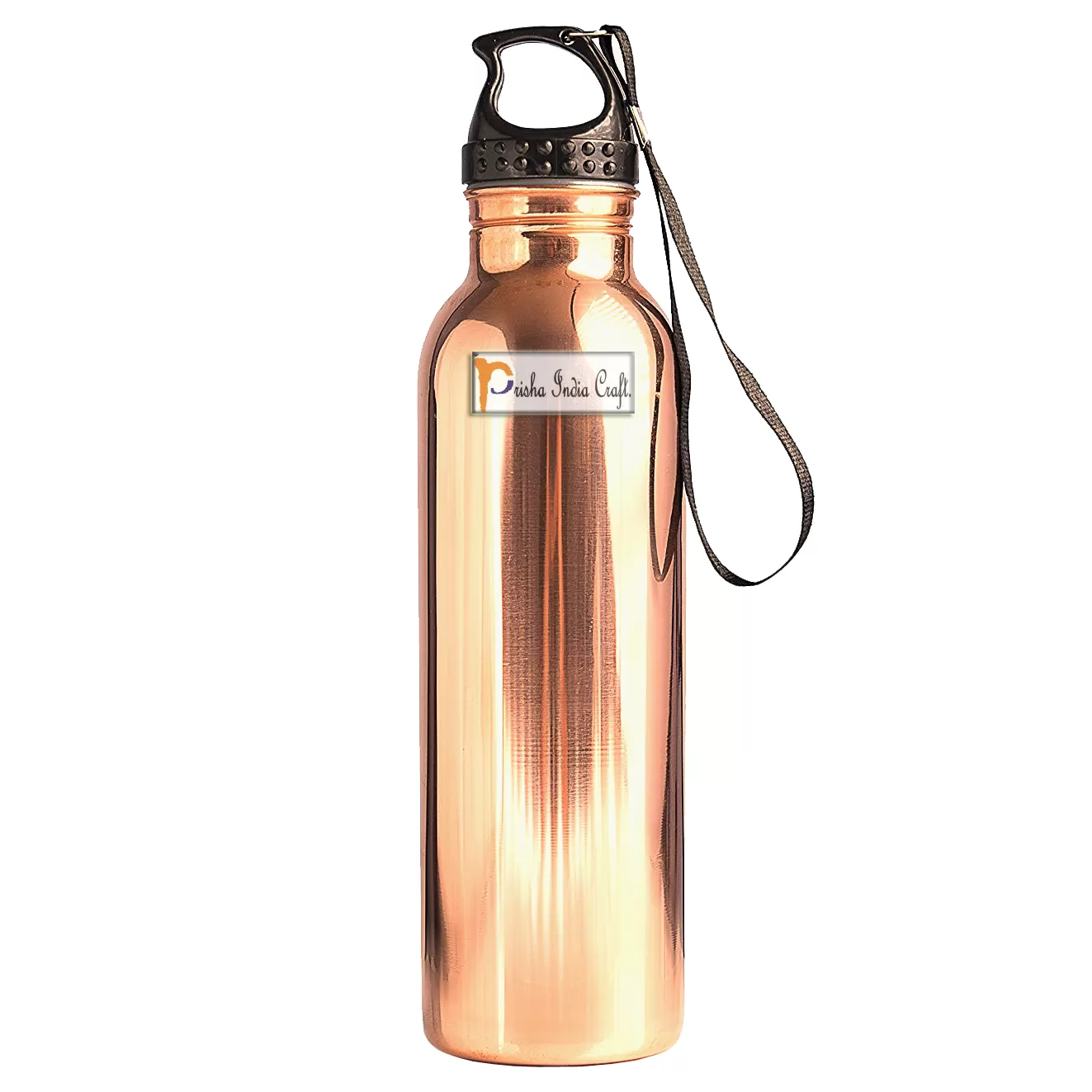 Pure Copper Water Bottle with Plastic Loop Cap Handmade Joint Free & Leak Proof Sports,Gym,Yoga Water Bottle | Capacity 900 ML Set of 2, 2 image