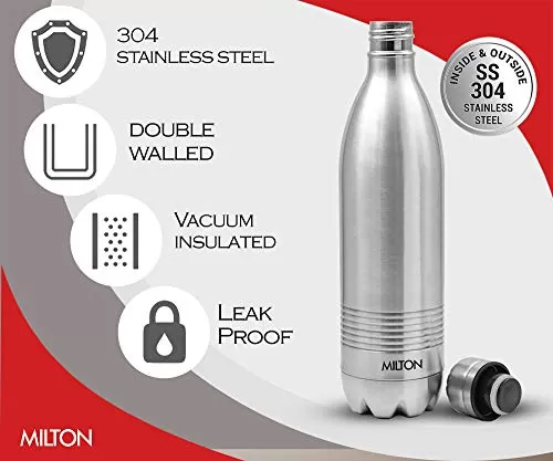 MILTON Thermosteel Duo Deluxe-1000 Bottle Style Vacuum Flask 1 Litre Silver, 6 image