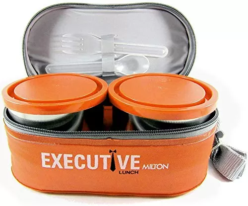 Executive Lunch Insulated Tiffin with 3 Leak-Proof Containers Orange Plastic/Stainless Steel21 in & Copperas 1000 Copper Bottle 920 ml 1 Piece Copper Combo, 4 image