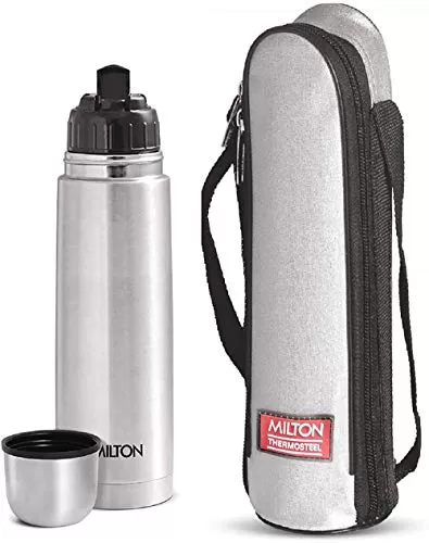 MILTON Thermosteel Flip Lid Flask 500 millilitres Silver & Alive 750 Stainless Steel Water Bottle 750 ml Black Combo, 2 image