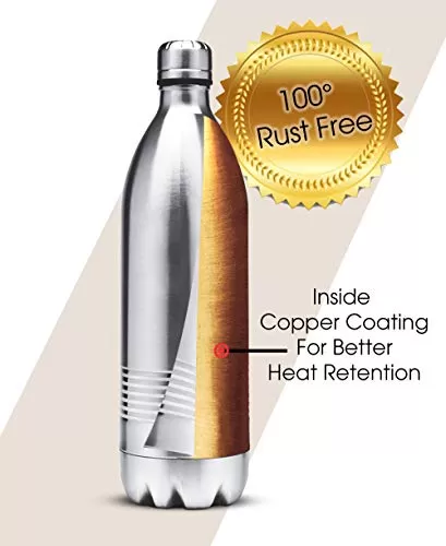 Thermosteel Duo Deluxe-1000 Bottle Style Vacuum Flask 1 Litre Silver + Thermosteel Optima 420 Stainless Steel Flask 420ml Steel, 4 image