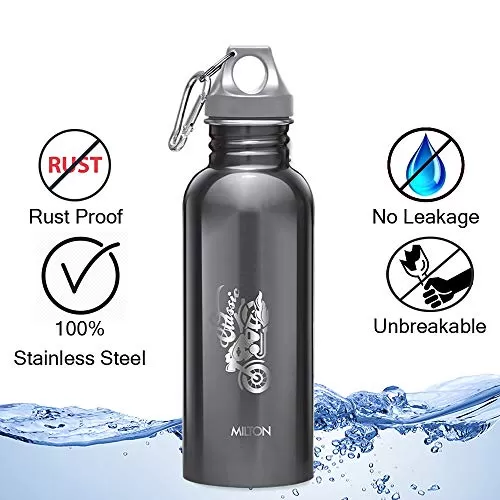 MILTON Thermosteel Duo Deluxe-1000 Bottle Style Vacuum Flask 1 Litre Silver + Alive 750 Stainless Steel Water Bottle 750 ml Black, 6 image