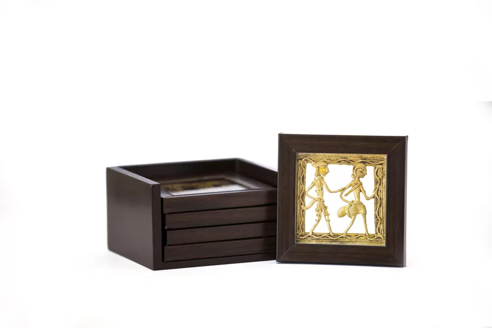 Dhokra Coaster Set With Stand ( Available In Set Of 4, 2 image
