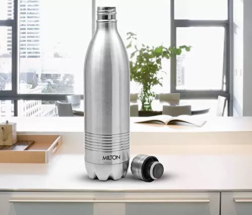 MILTON Thermosteel Duo Deluxe-1000 Bottle Style Vacuum Flask 1 Litre Silver + Thermosteel Plain Lid Flask 500 Steel Colour, 3 image