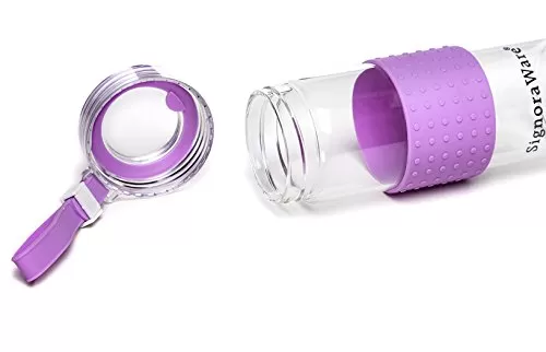 Signoraware Aqua Mist Borosilicate Glass Water Bottle (Purple 420 ml/ 23 mm) Set of 1, 2 image