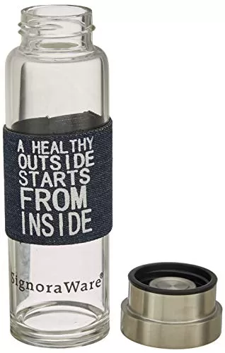 Signoraware Aqua Prime Glass Water Bottle 360ml/21mm Clear (Design2), 2 image