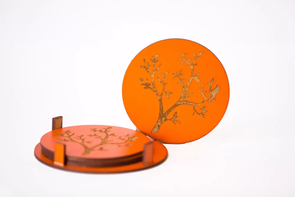 Round Coasters With Tree Engraved, 2 image
