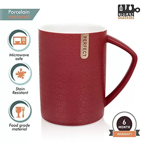 Premium Quality Porcelain Mug with Lid & Spoon for Coffee , Tea , Milk , Beverages 500 ML - Red Color - Pack of 1, 5 image