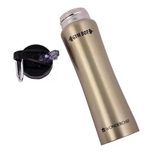 Wonderchef GymBot Stainless Steel Water Bottle 750 ml (Gold Finish), 3 image