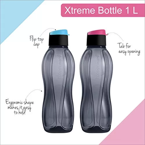 Aquasafe Xtreme Plastic Bottle 1L Set of 2 Black Blue Pink, 3 image