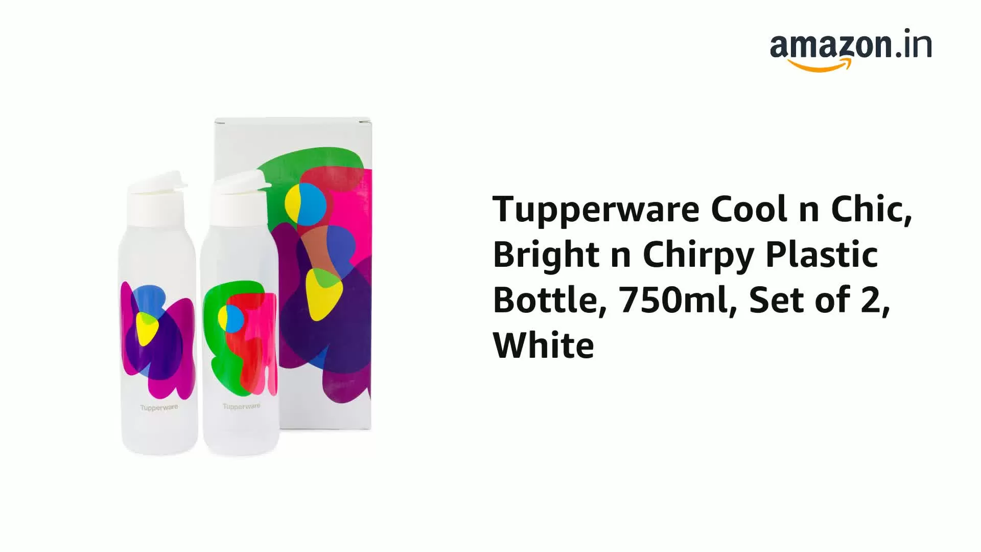 Cool n Chic Bright n Chirpy Plastic Bottle 750ml Set of 2 White, 2 image