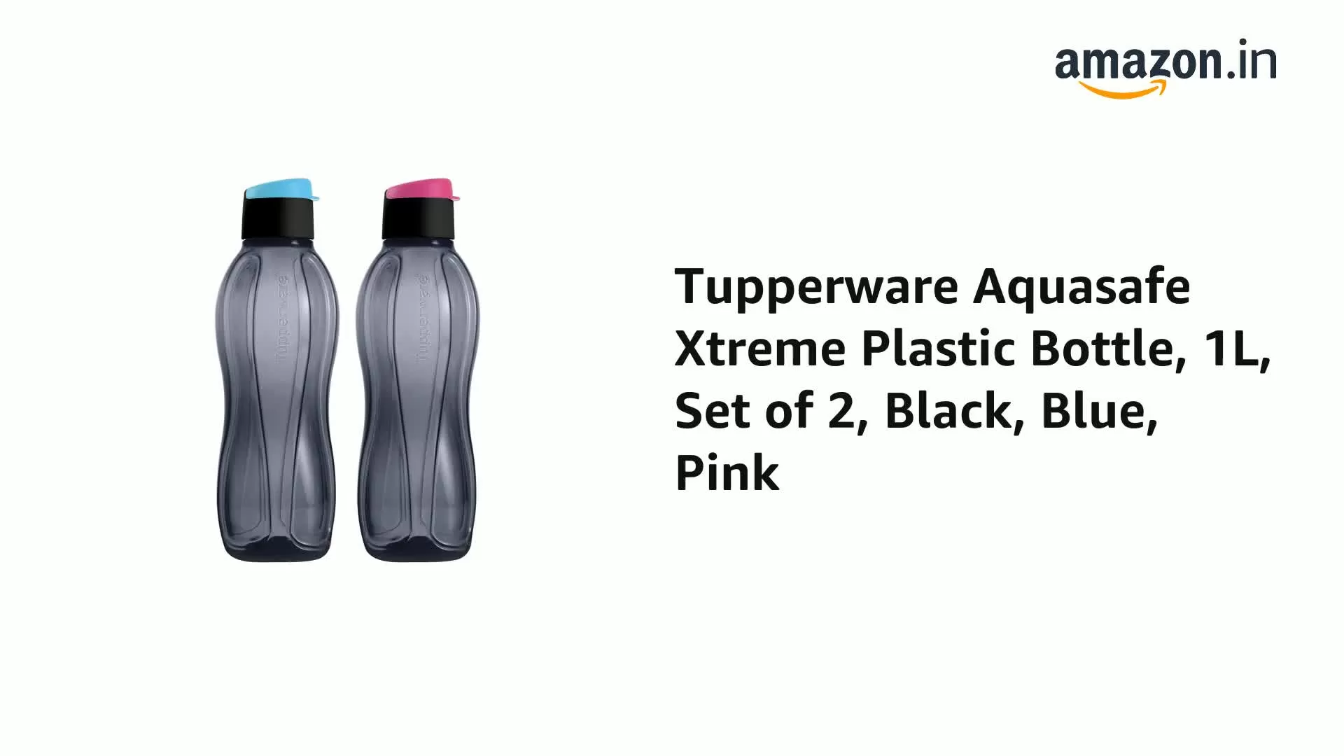 Aquasafe Xtreme Plastic Bottle 1L Set of 2 Black Blue Pink, 2 image
