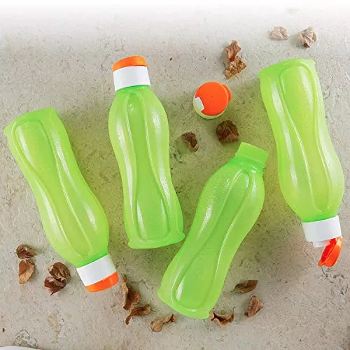 Aquasafe Plastic Water Bottle 1L Set of 2 Green White Orange, 6 image