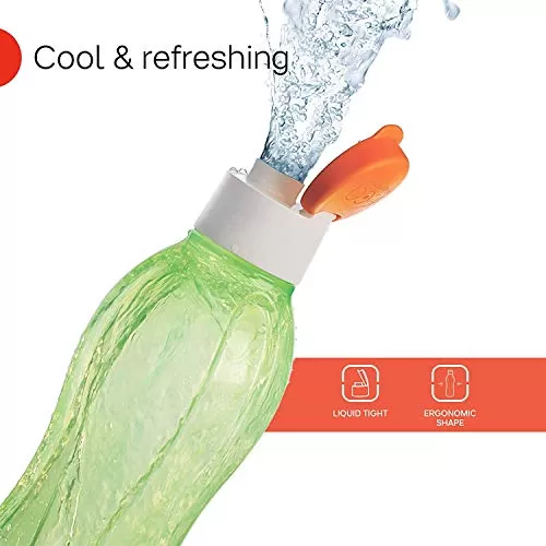 Aquasafe Plastic Water Bottle 1L Set of 2 Green White Orange, 5 image