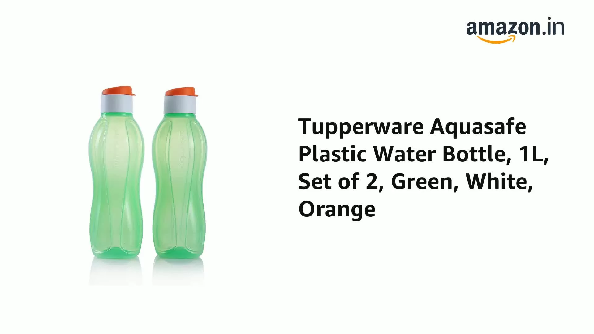 Aquasafe Plastic Water Bottle 1L Set of 2 Green White Orange, 2 image