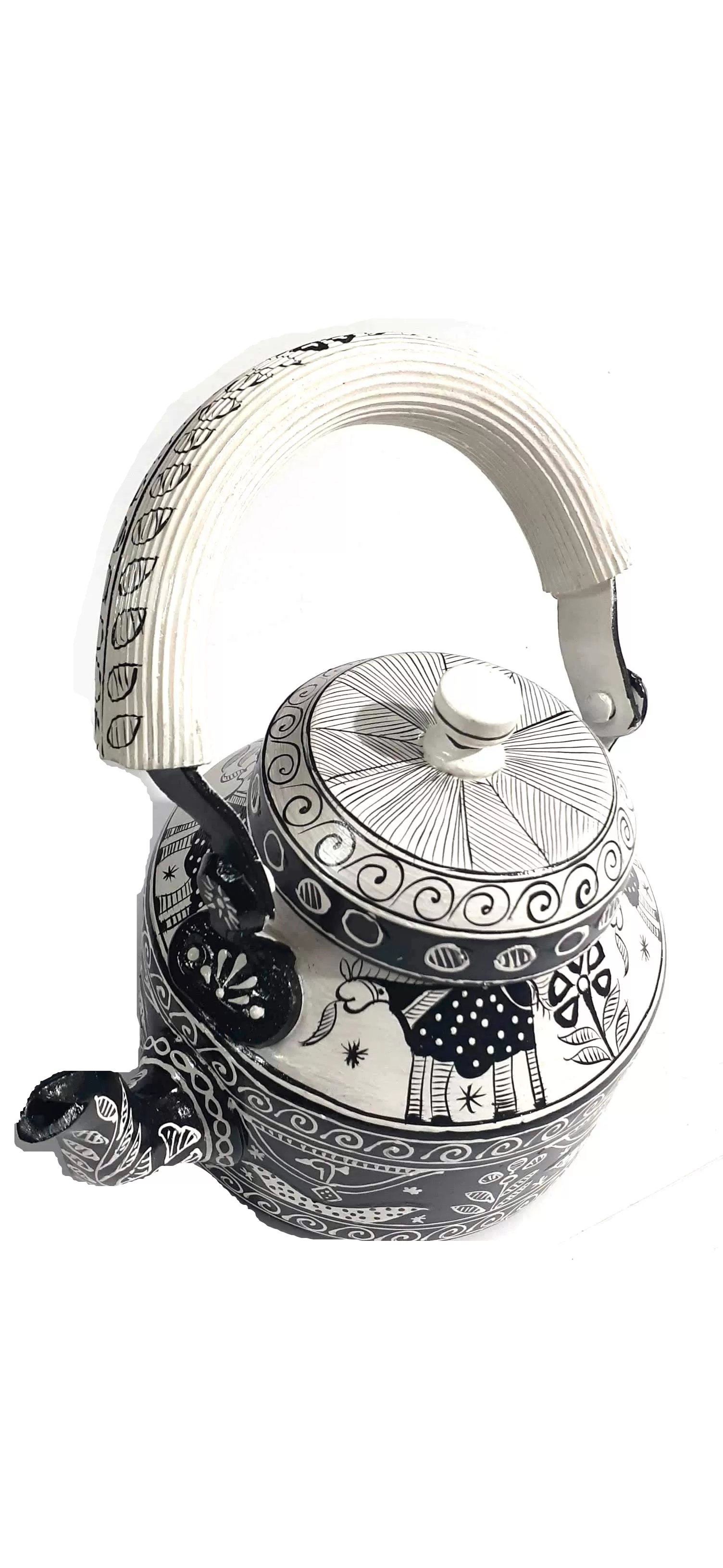 Multicolor Hand painted Aluminium Tea Kettle Set With 8 Glasses and Wooden dry fruits box., 6 image