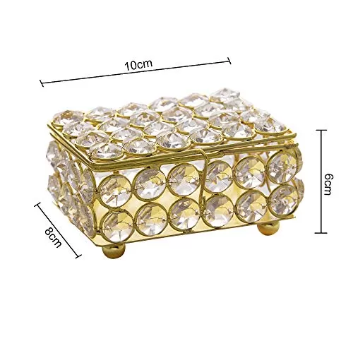 Rectangle Small Crystal Jewellery Box Gold, 4 image
