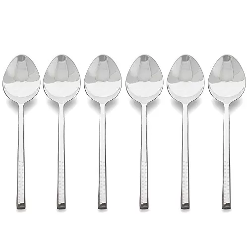 Premium Stainless Steel 6 Pieces Dinner Spoon Classic Hammer Pattern Cutlery Set Handmade