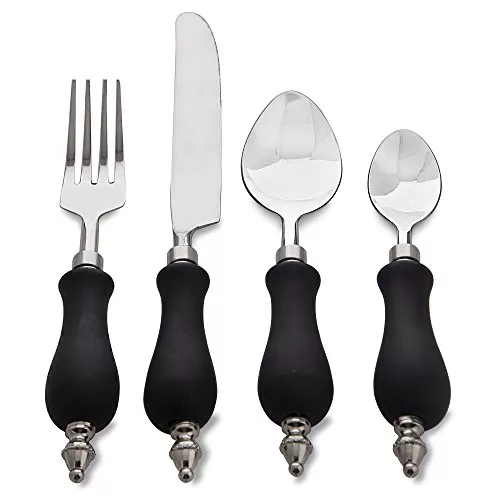 Premium Stainless Steel - Elegant Flatware 16 Pieces Cutlery Set with Black Matt Ceramic Handle- Dinner Forks Spoons Knives Dessert Spoons
