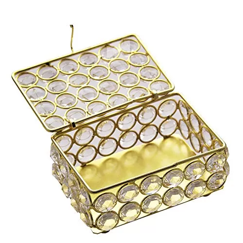 Rectangle Small Crystal Jewellery Box Gold, 3 image