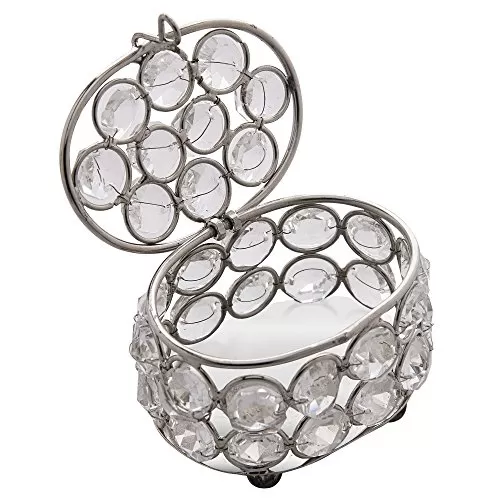 Oval Crystal Silver Jewellery Box