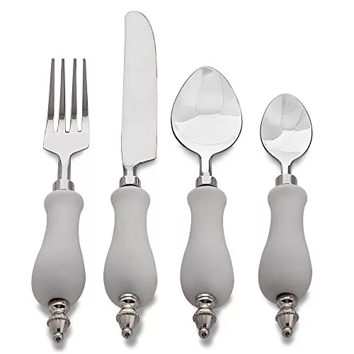 Premium Stainless Steel - Elegant Flatware 16 Pieces Cutlery Set with White Matt Ceramic Handle- Dinner Forks Spoons Knives Dessert Spoons