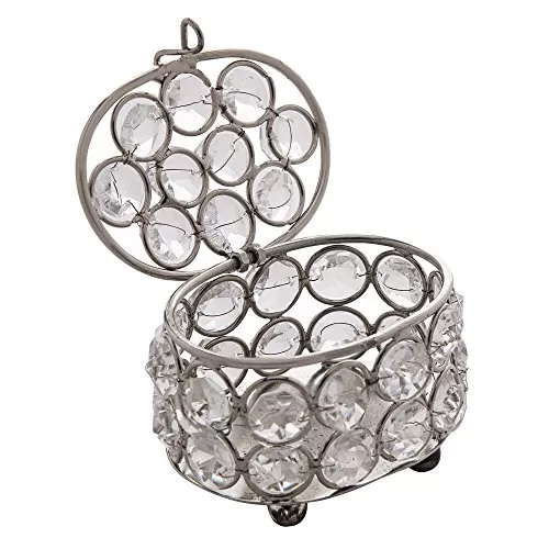 Oval Crystal Silver Jewellery Box, 2 image