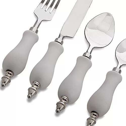 Premium Stainless Steel - Elegant Flatware 16 Pieces Cutlery Set with White Matt Ceramic Handle- Dinner Forks Spoons Knives Dessert Spoons, 2 image