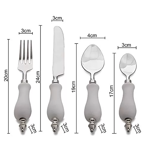 Premium Stainless Steel - Elegant Flatware 16 Pieces Cutlery Set with White Matt Ceramic Handle- Dinner Forks Spoons Knives Dessert Spoons, 3 image