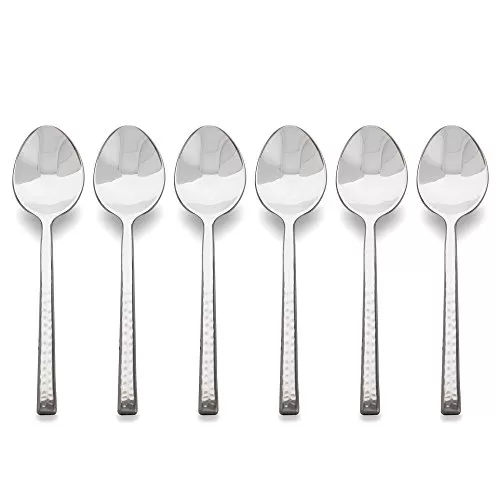 Premium Stainless Steel 6 Pieces Dessert/Cake Spoon Classic Hammer Pattern Cutlery Set Handmade