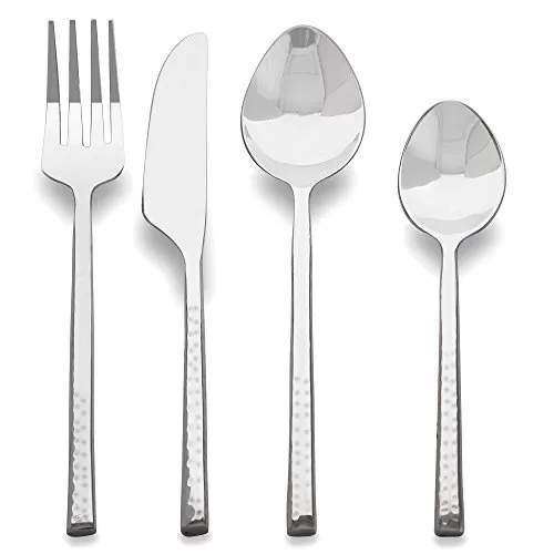 Premium Stainless Steel - Elegant Flatware 16 Pieces Classic Hammer Pattern Cutlery Set, 2 image