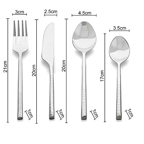Premium Stainless Steel - Elegant Flatware 16 Pieces Classic Hammer Pattern Cutlery Set, 4 image