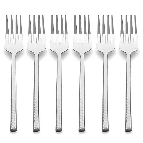 Premium Stainless Steel 6 Pieces Dinner Fork Classic Hammer Pattern Cutlery Set Handmade