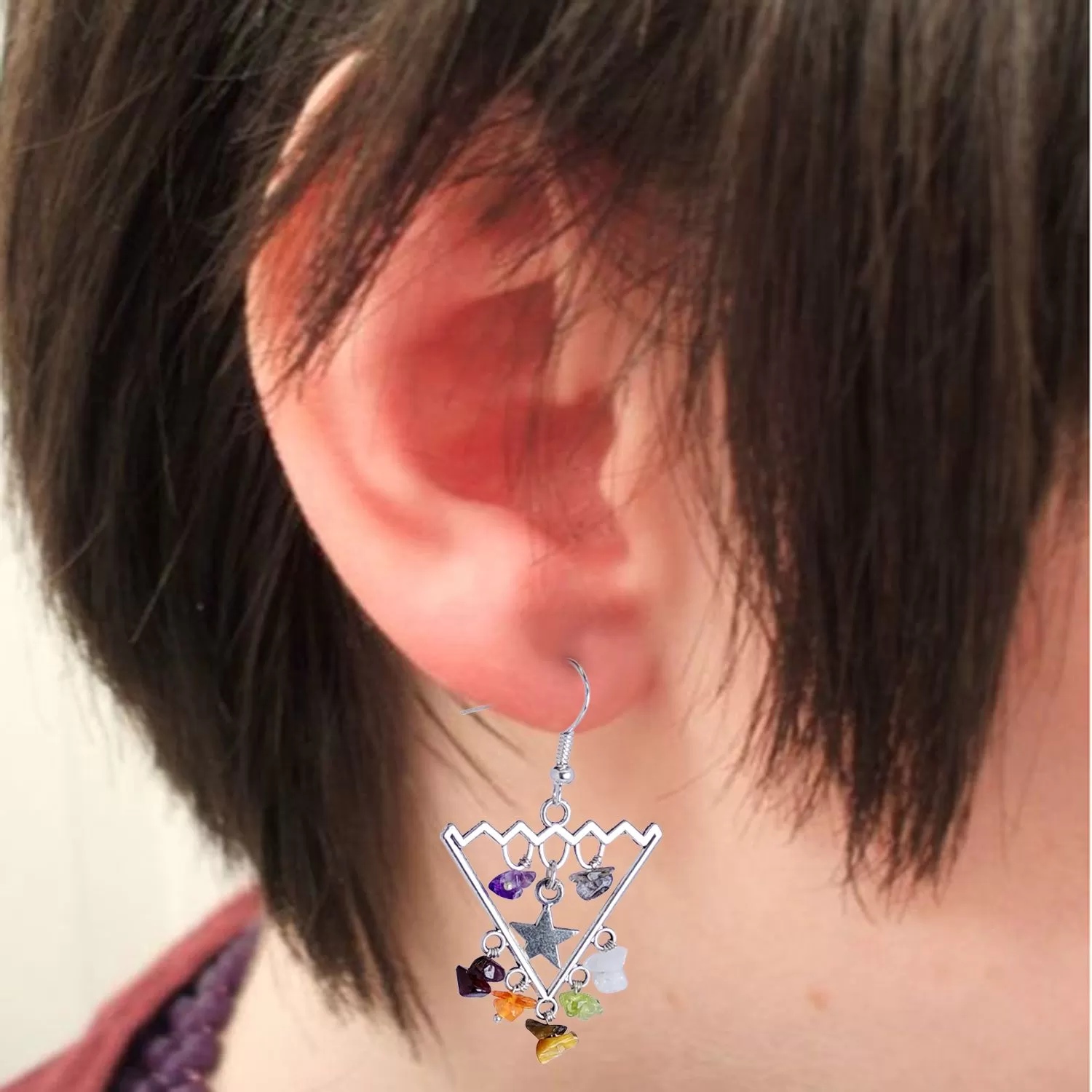 Multi Stone Star Cone Earing, Color- Multi color, For Women & Girls (Pack of 1 Pc.), 5 image