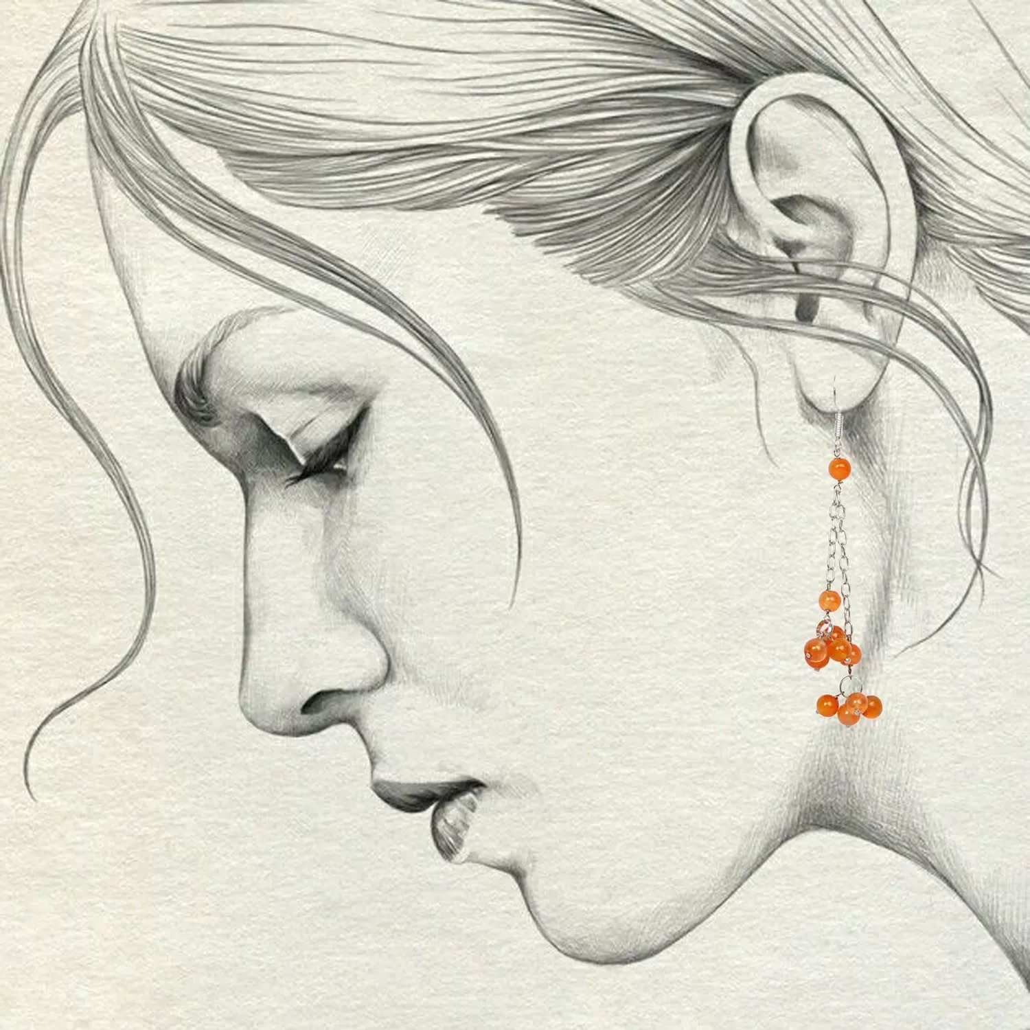 Stone Sardonyx Semi-Precious Earrings, Color- Orange, For Women & Girls (Pack of 1 Pc.), 4 image