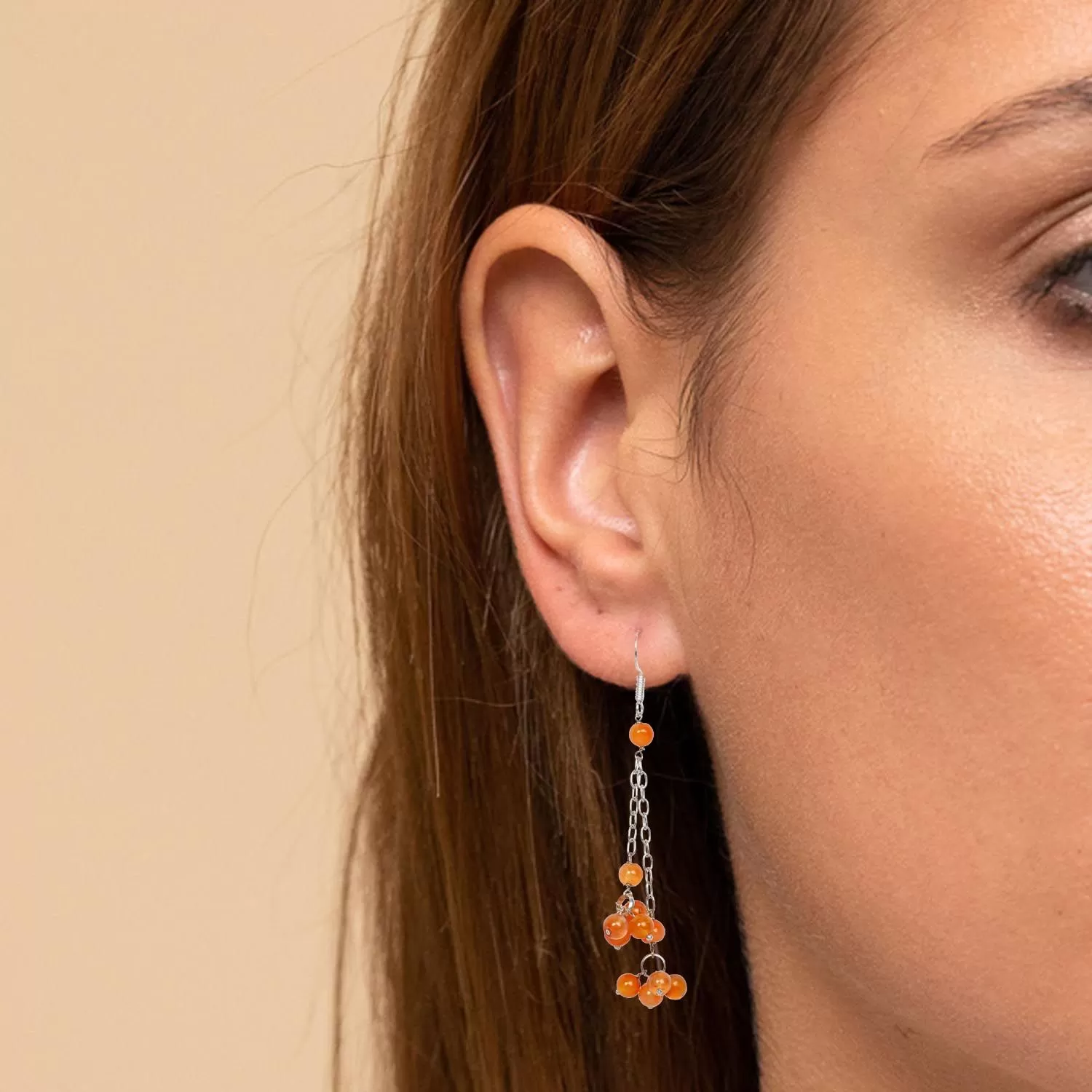 Stone Sardonyx Semi-Precious Earrings, Color- Orange, For Women & Girls (Pack of 1 Pc.), 3 image