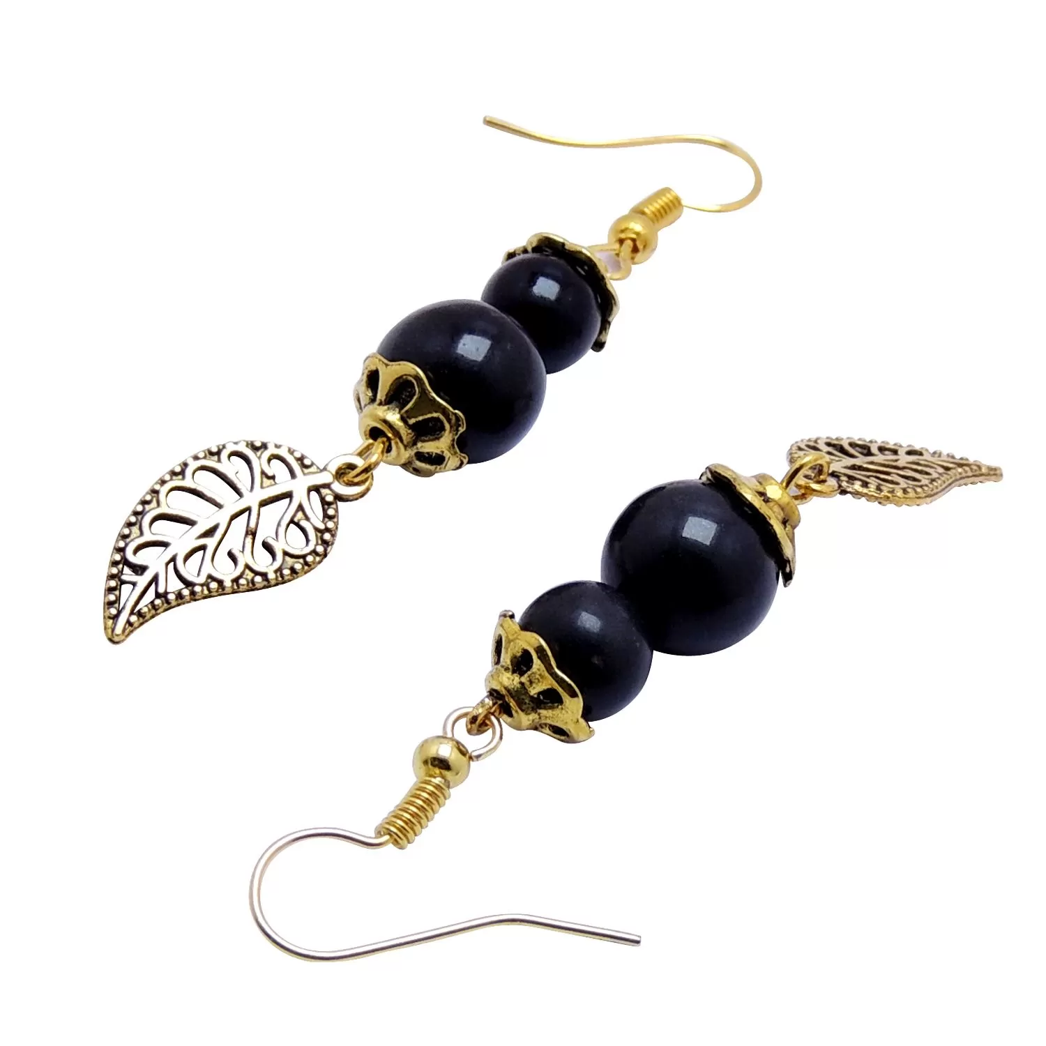 Stone Black Agate Leaf earring, Color- Golden, For Men & Women (Pack of 1 Pc.), 2 image