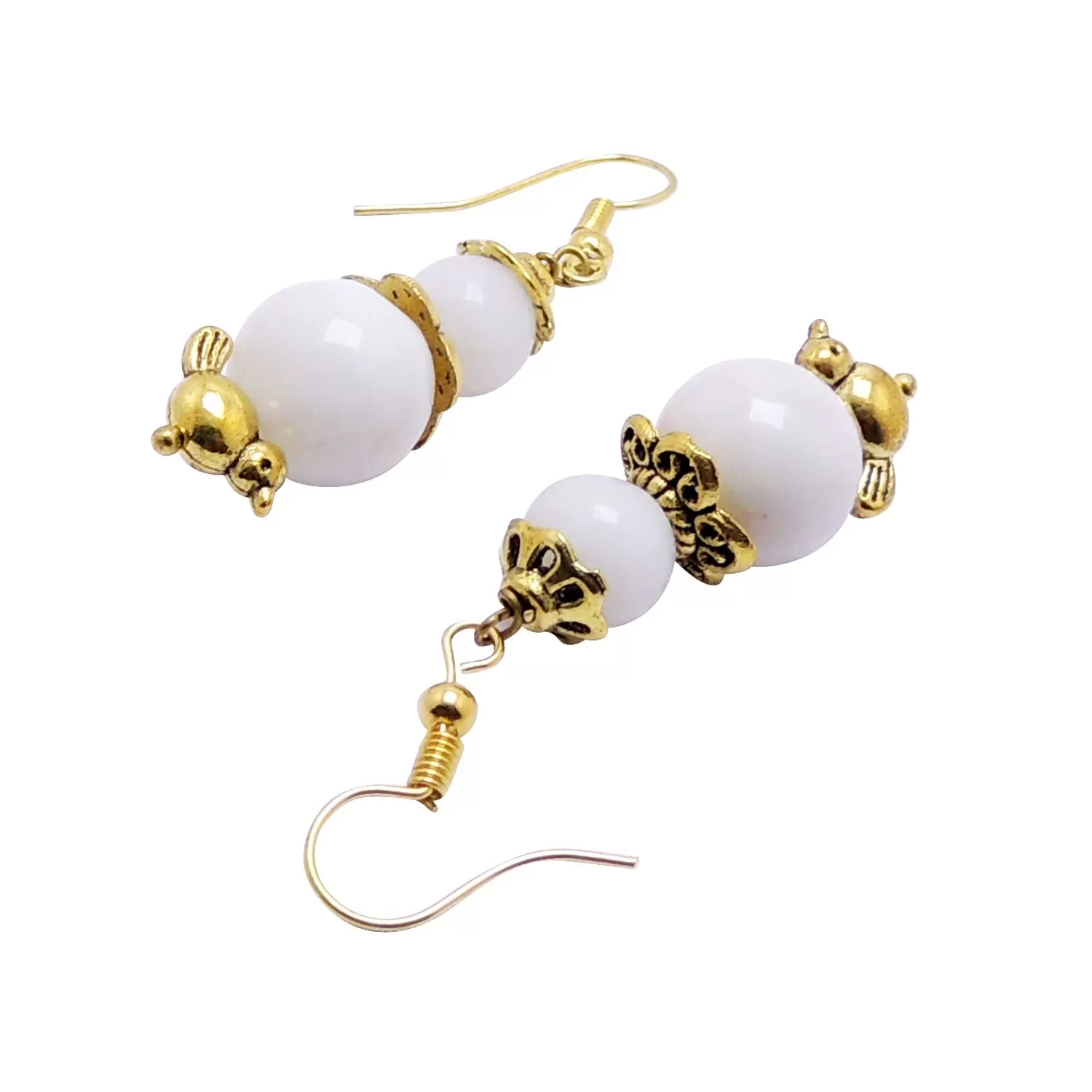 Stone Dual Pearl Earring, Color- Golden/White, For Men & Women (Pack of 1 Pc.), 2 image