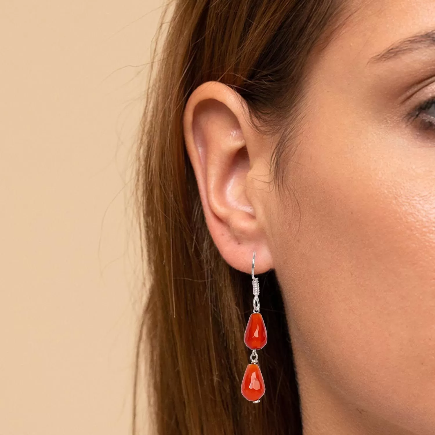 Stone Carnelian Semi-Precious Earrings, Color- Orange, For Women & Girls (Pack of 1 Pc.), 3 image