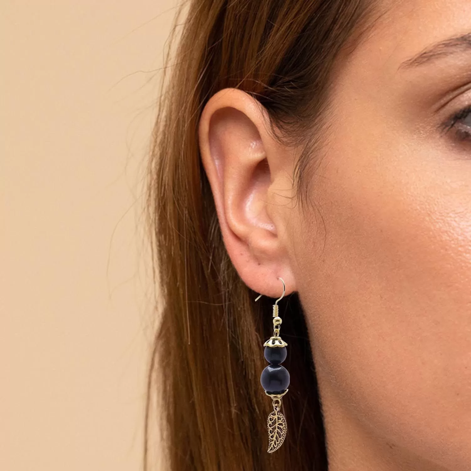 Stone Black Agate Leaf earring, Color- Golden, For Men & Women (Pack of 1 Pc.), 3 image