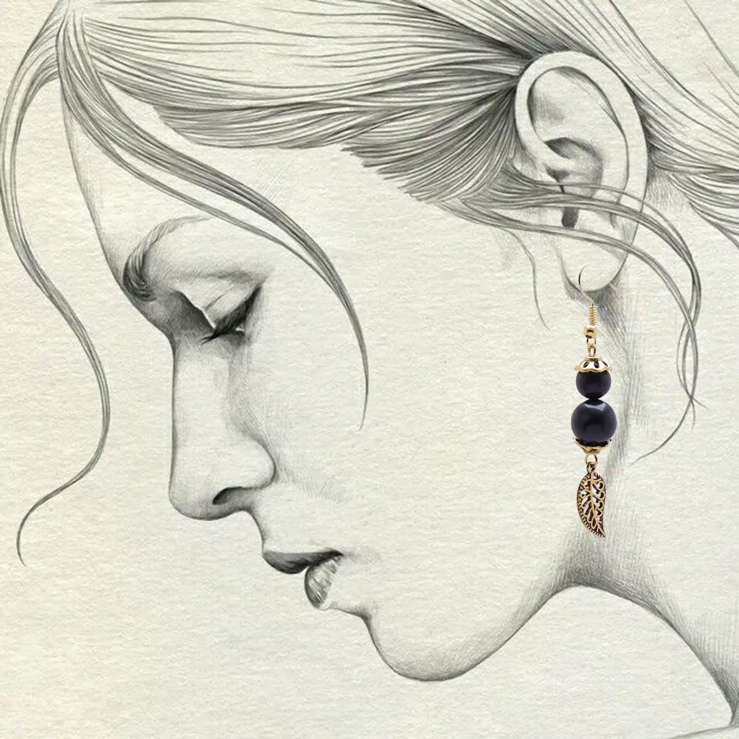 Stone Black Agate Leaf earring, Color- Golden, For Men & Women (Pack of 1 Pc.), 4 image